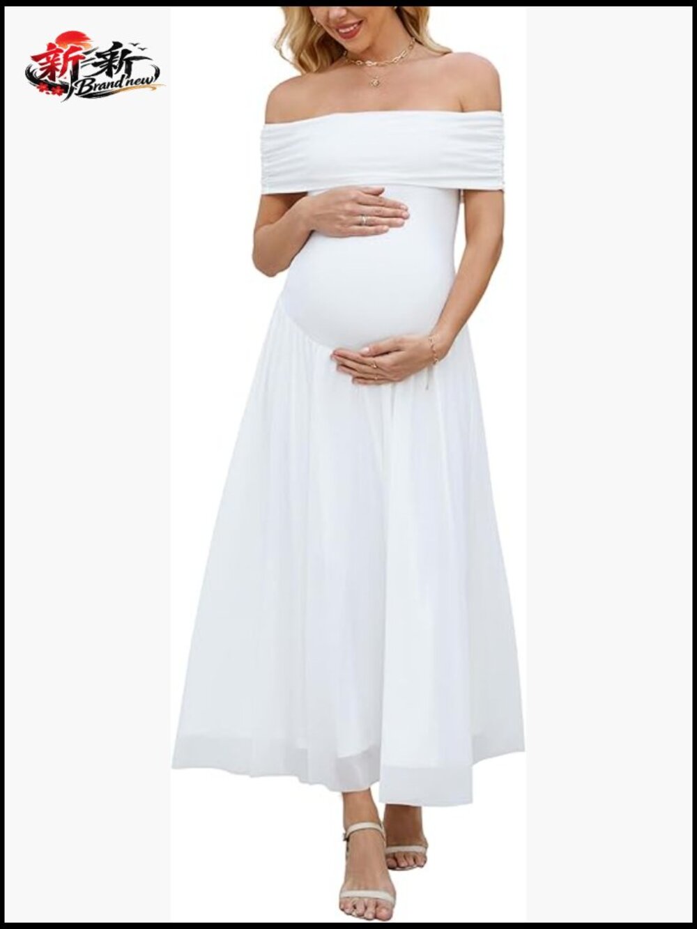 Off Shoulder Mesh Maxi Maternity Dress Photoshoot Baby Shower Formal Long